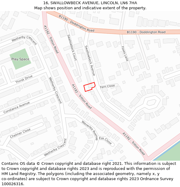 16, SWALLOWBECK AVENUE, LINCOLN, LN6 7HA: Location map and indicative extent of plot