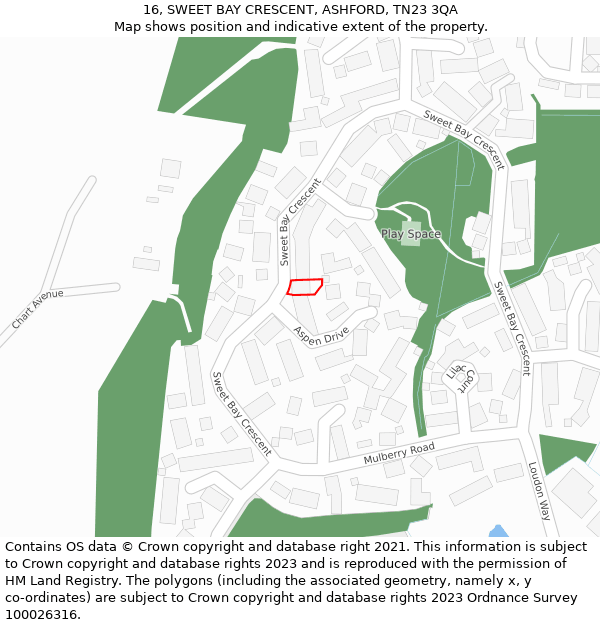 16, SWEET BAY CRESCENT, ASHFORD, TN23 3QA: Location map and indicative extent of plot