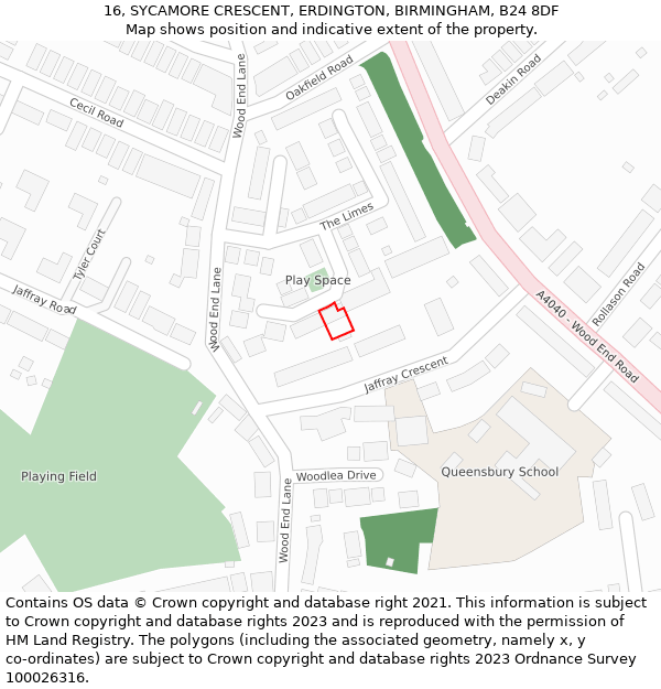 16, SYCAMORE CRESCENT, ERDINGTON, BIRMINGHAM, B24 8DF: Location map and indicative extent of plot