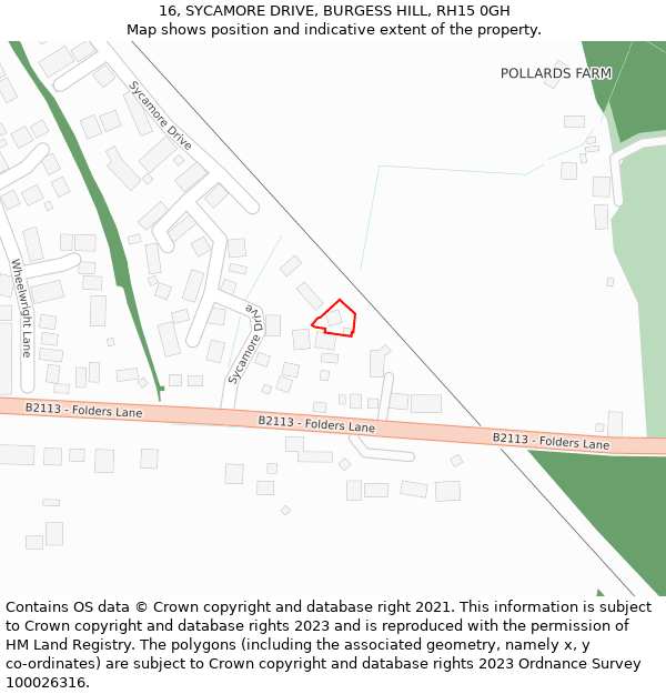 16, SYCAMORE DRIVE, BURGESS HILL, RH15 0GH: Location map and indicative extent of plot