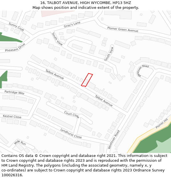 16, TALBOT AVENUE, HIGH WYCOMBE, HP13 5HZ: Location map and indicative extent of plot