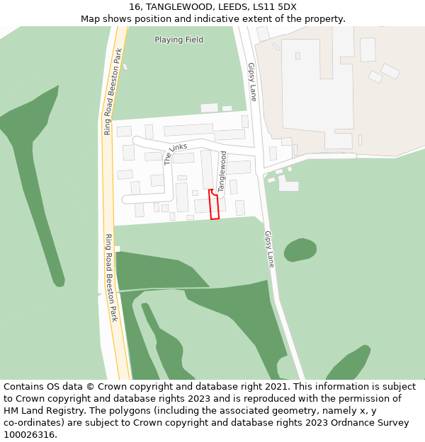 16, TANGLEWOOD, LEEDS, LS11 5DX: Location map and indicative extent of plot