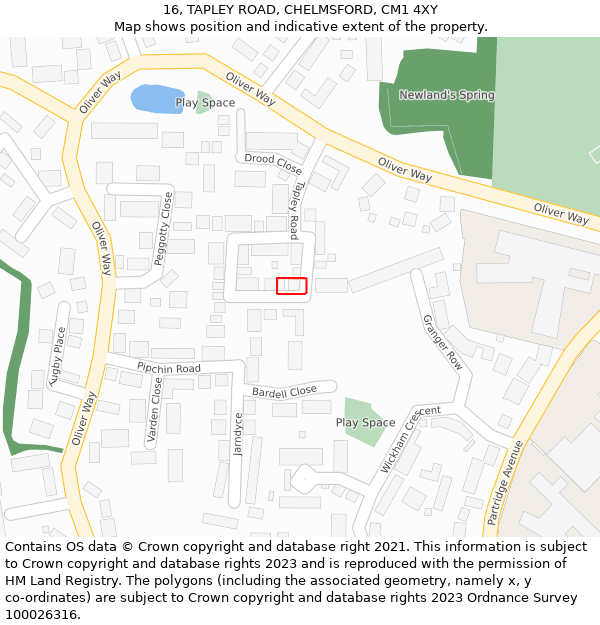 16, TAPLEY ROAD, CHELMSFORD, CM1 4XY: Location map and indicative extent of plot