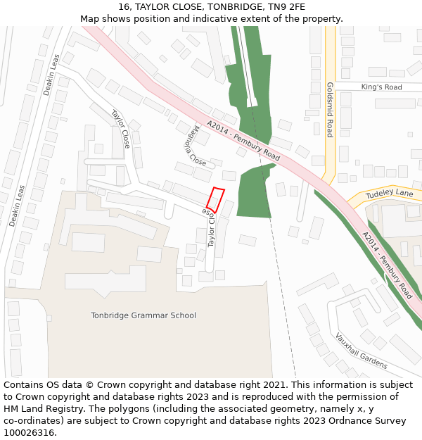 16, TAYLOR CLOSE, TONBRIDGE, TN9 2FE: Location map and indicative extent of plot