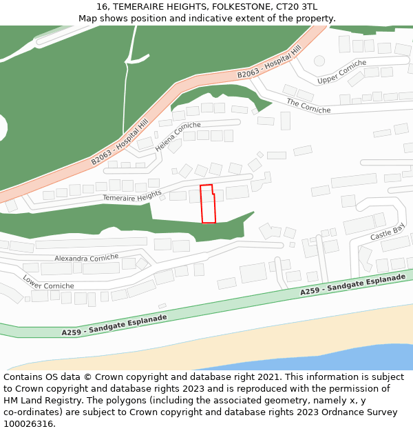 16, TEMERAIRE HEIGHTS, FOLKESTONE, CT20 3TL: Location map and indicative extent of plot