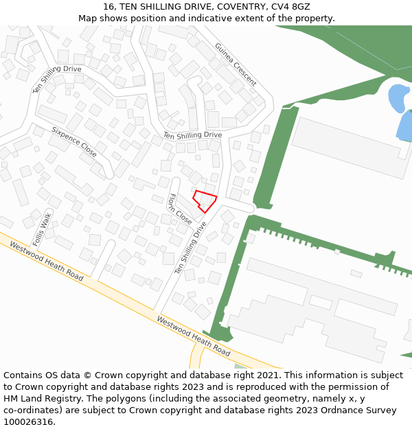 16, TEN SHILLING DRIVE, COVENTRY, CV4 8GZ: Location map and indicative extent of plot