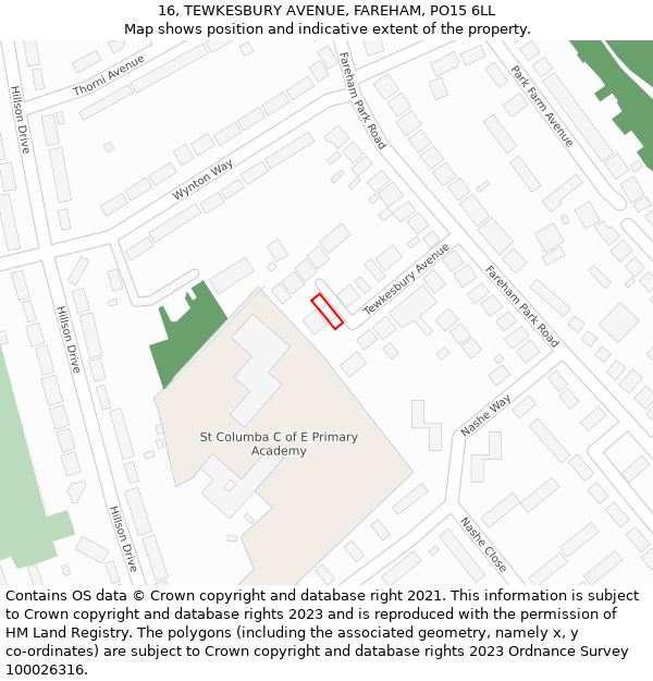 16, TEWKESBURY AVENUE, FAREHAM, PO15 6LL: Location map and indicative extent of plot