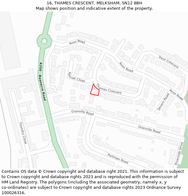 16, THAMES CRESCENT, MELKSHAM, SN12 8BH: Location map and indicative extent of plot