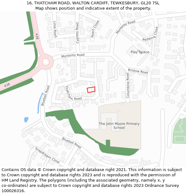 16, THATCHAM ROAD, WALTON CARDIFF, TEWKESBURY, GL20 7SL: Location map and indicative extent of plot