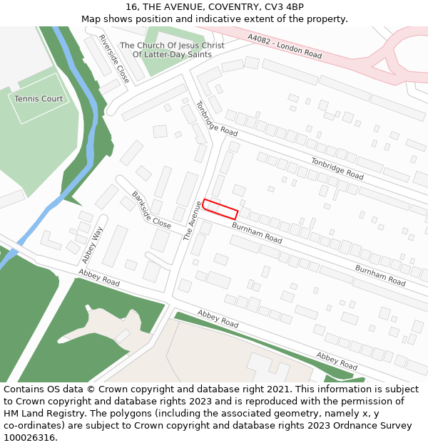 16, THE AVENUE, COVENTRY, CV3 4BP: Location map and indicative extent of plot