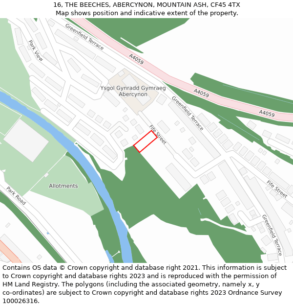 16, THE BEECHES, ABERCYNON, MOUNTAIN ASH, CF45 4TX: Location map and indicative extent of plot