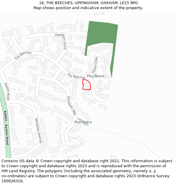 16, THE BEECHES, UPPINGHAM, OAKHAM, LE15 9PG: Location map and indicative extent of plot