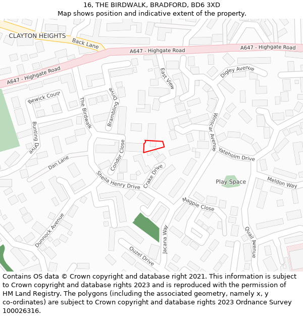 16, THE BIRDWALK, BRADFORD, BD6 3XD: Location map and indicative extent of plot