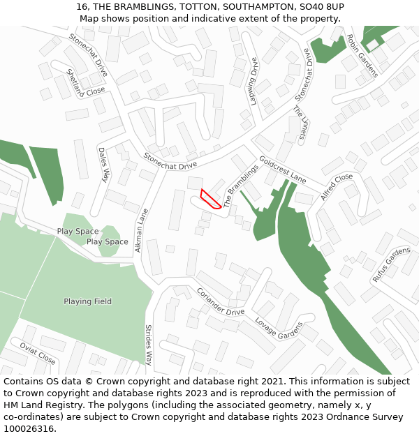 16, THE BRAMBLINGS, TOTTON, SOUTHAMPTON, SO40 8UP: Location map and indicative extent of plot