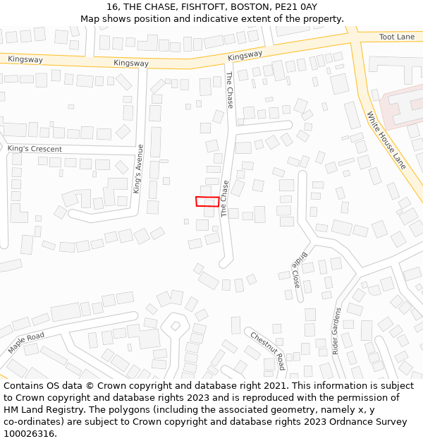 16, THE CHASE, FISHTOFT, BOSTON, PE21 0AY: Location map and indicative extent of plot