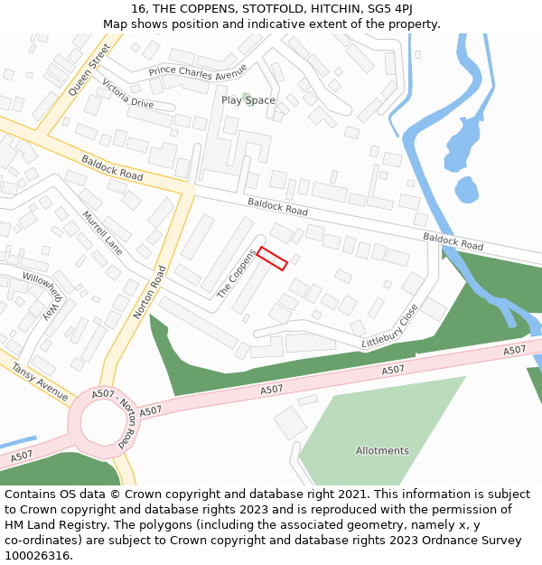 16, THE COPPENS, STOTFOLD, HITCHIN, SG5 4PJ: Location map and indicative extent of plot