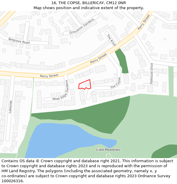 16, THE COPSE, BILLERICAY, CM12 0NR: Location map and indicative extent of plot