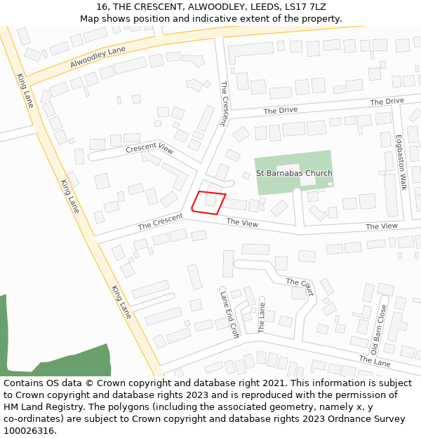 16, THE CRESCENT, ALWOODLEY, LEEDS, LS17 7LZ: Location map and indicative extent of plot