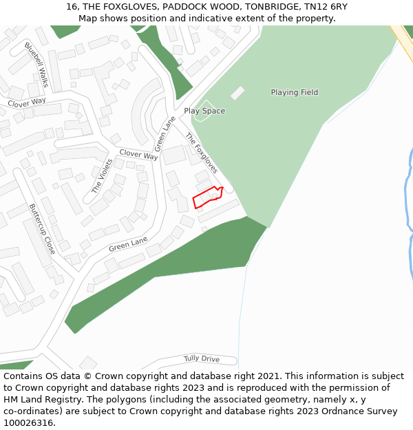 16, THE FOXGLOVES, PADDOCK WOOD, TONBRIDGE, TN12 6RY: Location map and indicative extent of plot