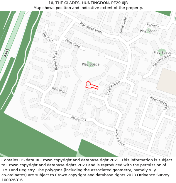 16, THE GLADES, HUNTINGDON, PE29 6JR: Location map and indicative extent of plot