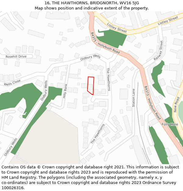 16, THE HAWTHORNS, BRIDGNORTH, WV16 5JG: Location map and indicative extent of plot