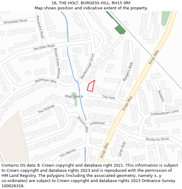 16, THE HOLT, BURGESS HILL, RH15 0RF: Location map and indicative extent of plot