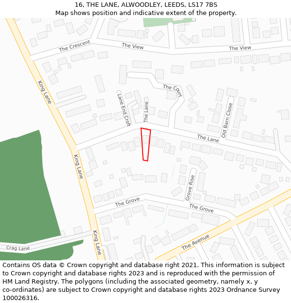 16, THE LANE, ALWOODLEY, LEEDS, LS17 7BS: Location map and indicative extent of plot