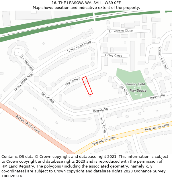 16, THE LEASOW, WALSALL, WS9 0EF: Location map and indicative extent of plot