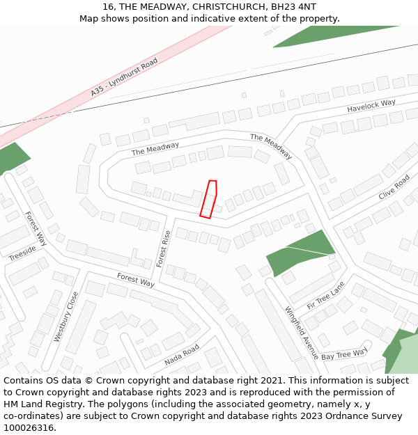 16, THE MEADWAY, CHRISTCHURCH, BH23 4NT: Location map and indicative extent of plot