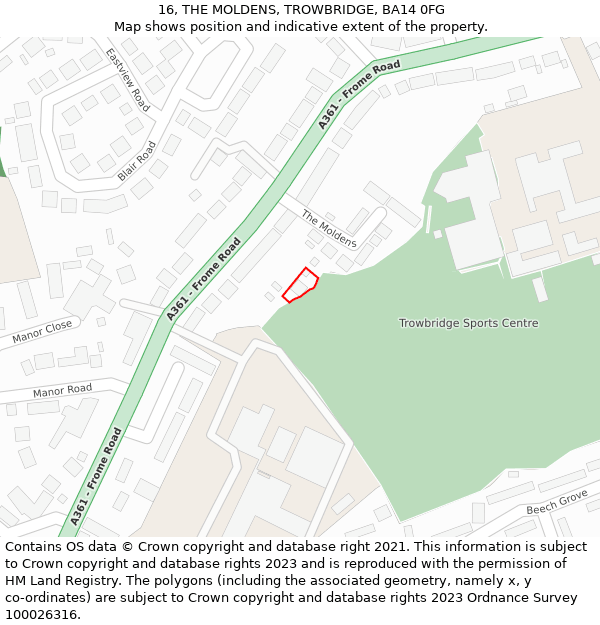 16, THE MOLDENS, TROWBRIDGE, BA14 0FG: Location map and indicative extent of plot