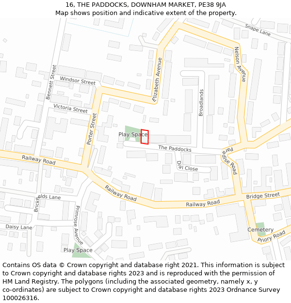 16, THE PADDOCKS, DOWNHAM MARKET, PE38 9JA: Location map and indicative extent of plot