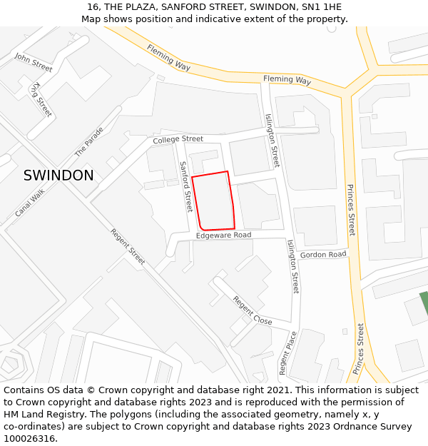 16, THE PLAZA, SANFORD STREET, SWINDON, SN1 1HE: Location map and indicative extent of plot