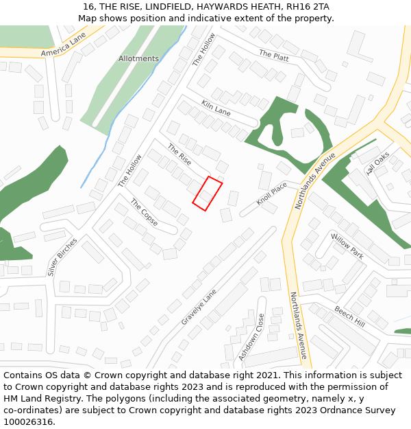 16, THE RISE, LINDFIELD, HAYWARDS HEATH, RH16 2TA: Location map and indicative extent of plot