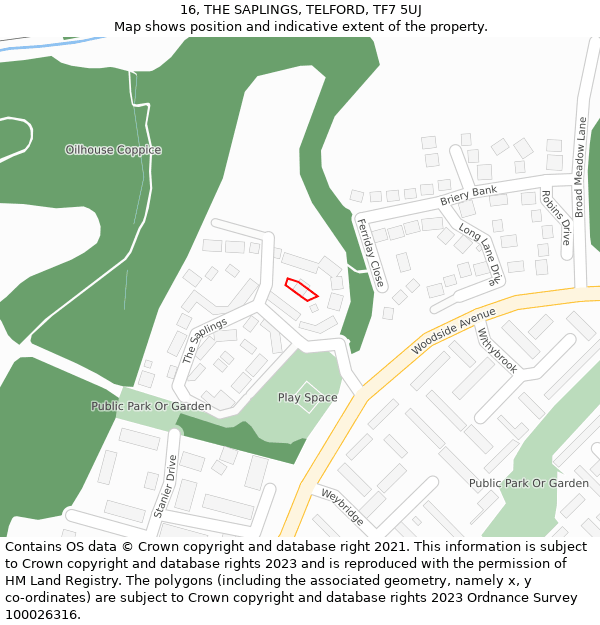 16, THE SAPLINGS, TELFORD, TF7 5UJ: Location map and indicative extent of plot
