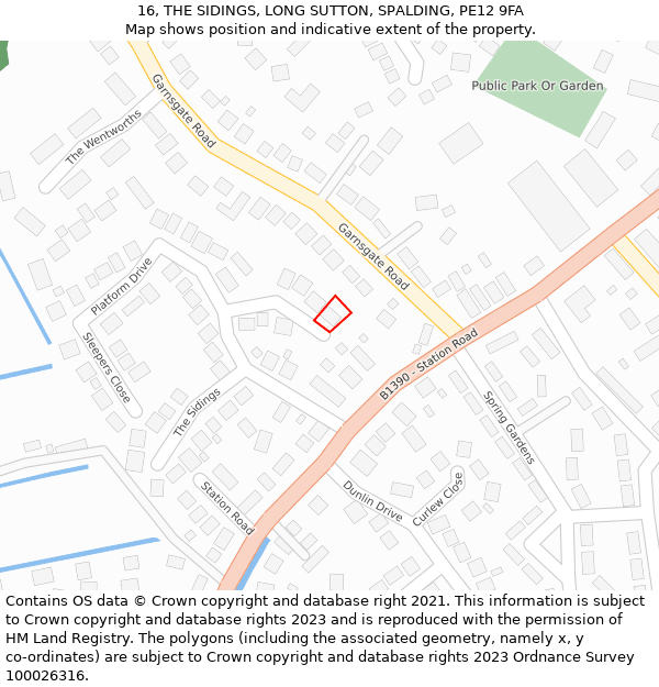 16, THE SIDINGS, LONG SUTTON, SPALDING, PE12 9FA: Location map and indicative extent of plot