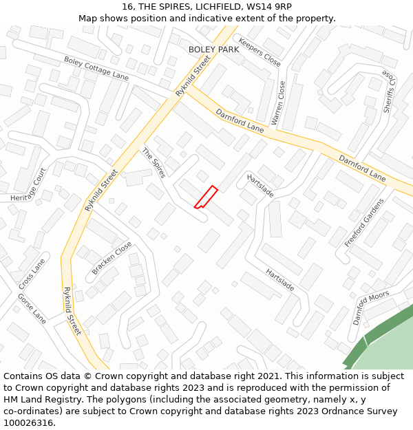 16, THE SPIRES, LICHFIELD, WS14 9RP: Location map and indicative extent of plot