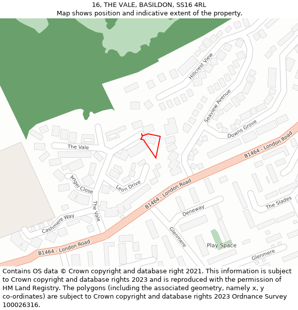 16, THE VALE, BASILDON, SS16 4RL: Location map and indicative extent of plot