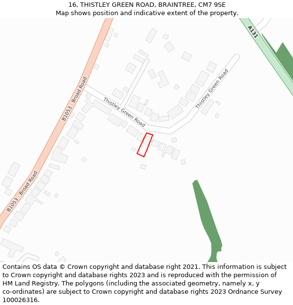 16, THISTLEY GREEN ROAD, BRAINTREE, CM7 9SE: Location map and indicative extent of plot