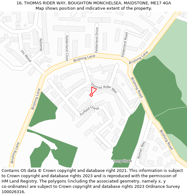 16, THOMAS RIDER WAY, BOUGHTON MONCHELSEA, MAIDSTONE, ME17 4GA: Location map and indicative extent of plot