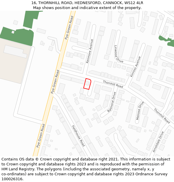 16, THORNHILL ROAD, HEDNESFORD, CANNOCK, WS12 4LR: Location map and indicative extent of plot