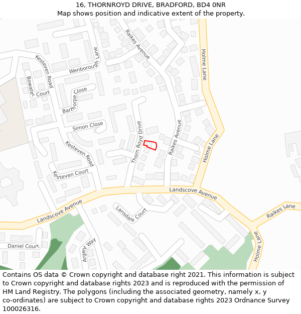 16, THORNROYD DRIVE, BRADFORD, BD4 0NR: Location map and indicative extent of plot