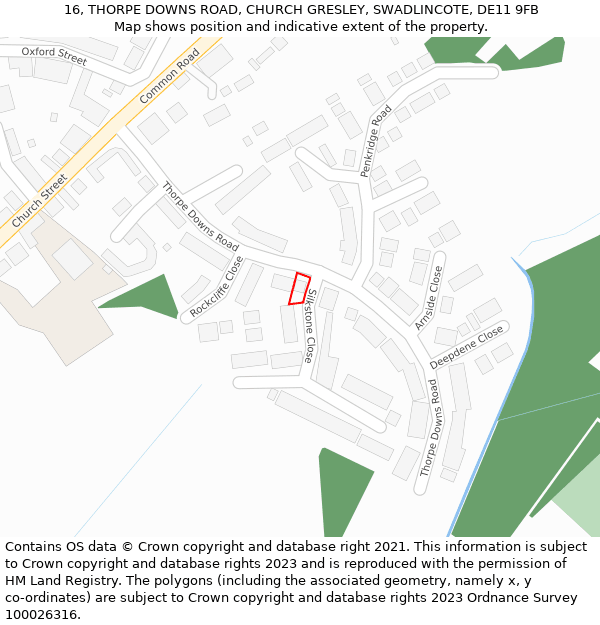 16, THORPE DOWNS ROAD, CHURCH GRESLEY, SWADLINCOTE, DE11 9FB: Location map and indicative extent of plot