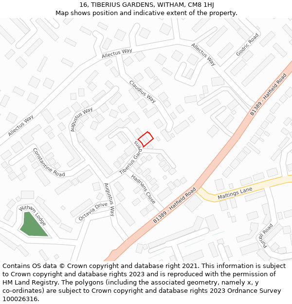 16, TIBERIUS GARDENS, WITHAM, CM8 1HJ: Location map and indicative extent of plot