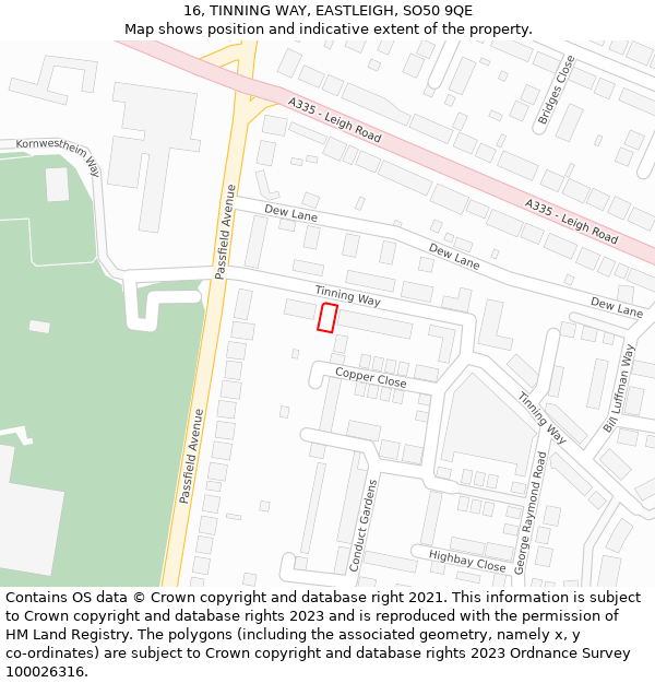 16, TINNING WAY, EASTLEIGH, SO50 9QE: Location map and indicative extent of plot