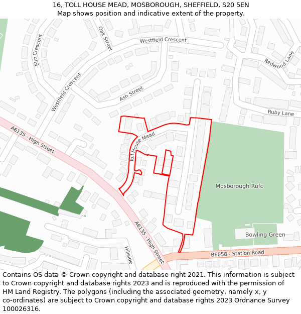 16, TOLL HOUSE MEAD, MOSBOROUGH, SHEFFIELD, S20 5EN: Location map and indicative extent of plot