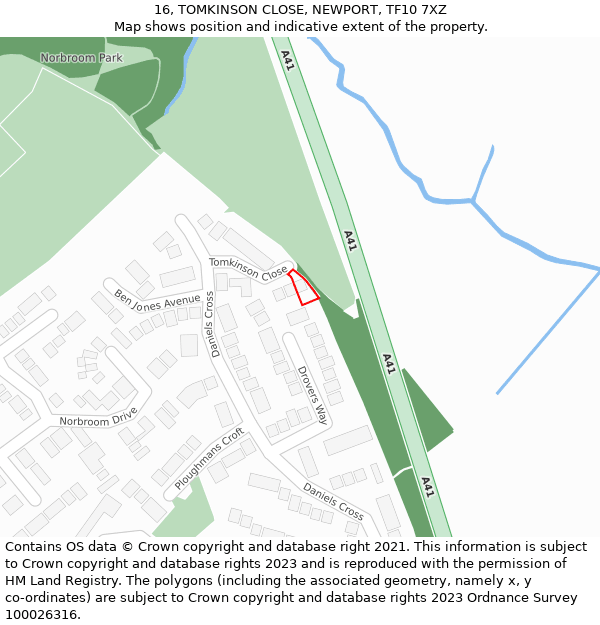 16, TOMKINSON CLOSE, NEWPORT, TF10 7XZ: Location map and indicative extent of plot