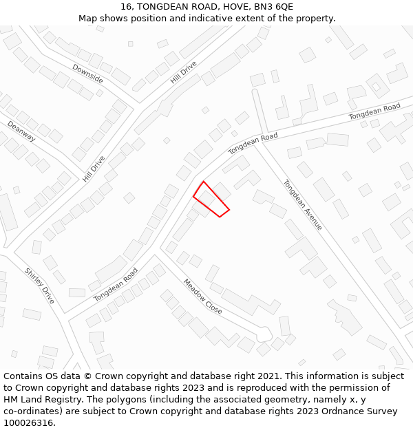 16, TONGDEAN ROAD, HOVE, BN3 6QE: Location map and indicative extent of plot