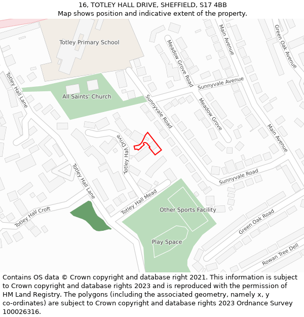 16, TOTLEY HALL DRIVE, SHEFFIELD, S17 4BB: Location map and indicative extent of plot