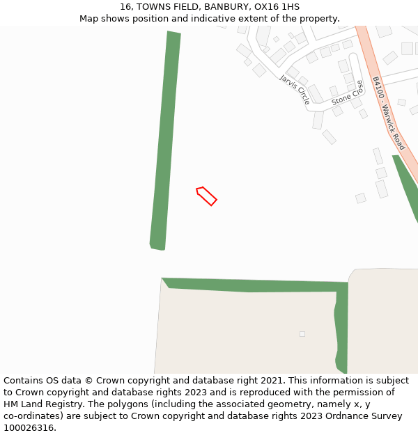 16, TOWNS FIELD, BANBURY, OX16 1HS: Location map and indicative extent of plot