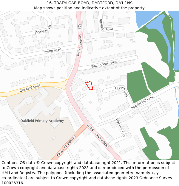 16, TRAFALGAR ROAD, DARTFORD, DA1 1NS: Location map and indicative extent of plot